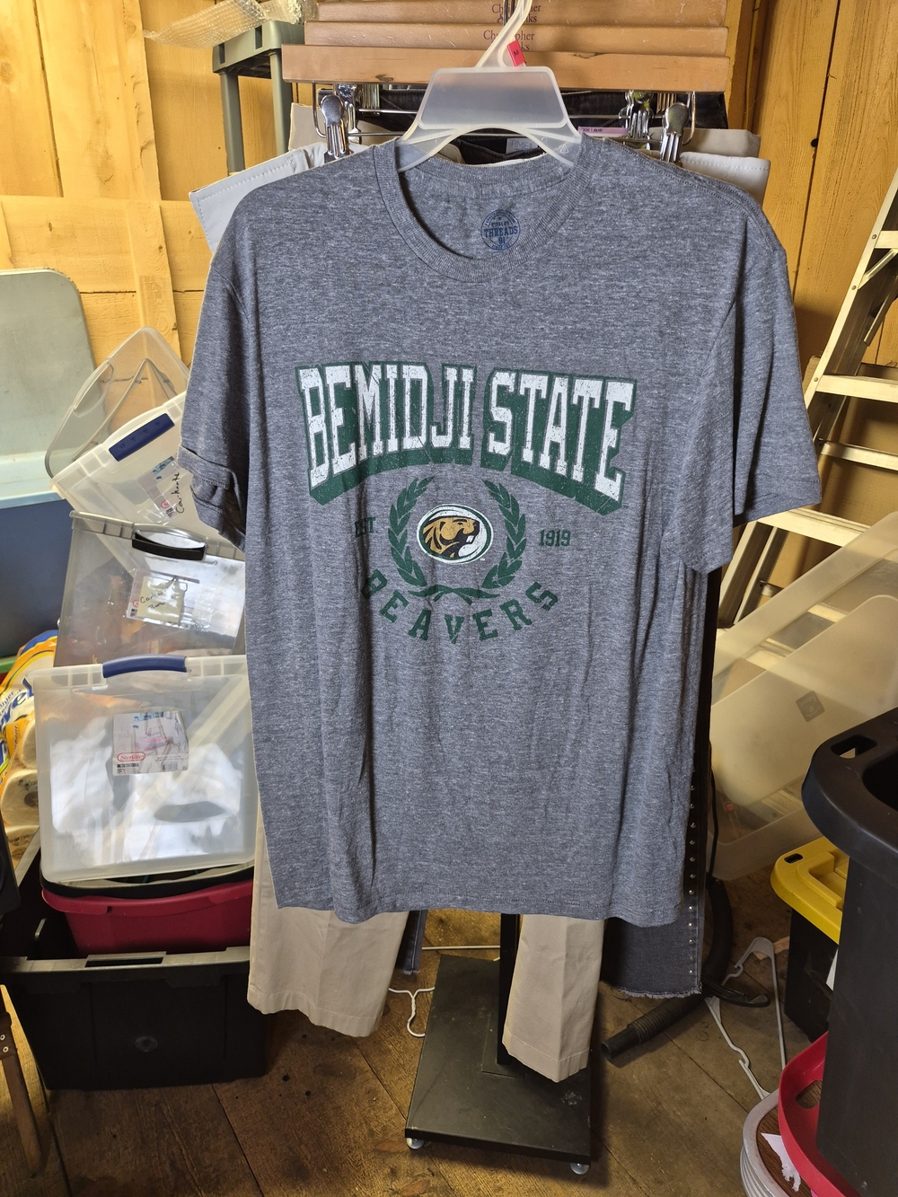 Rivalry Threads Bemidji State Gray Graphic Tee with Green Logo Bin 49